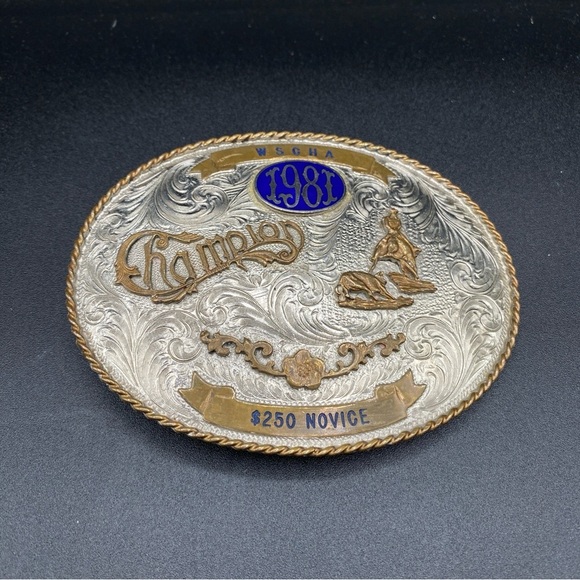 Vintage Large Silver Belt Buckle Authentic 1981 Champion Calf Roping WSCHA 🇺🇸 - Picture 1 of 16